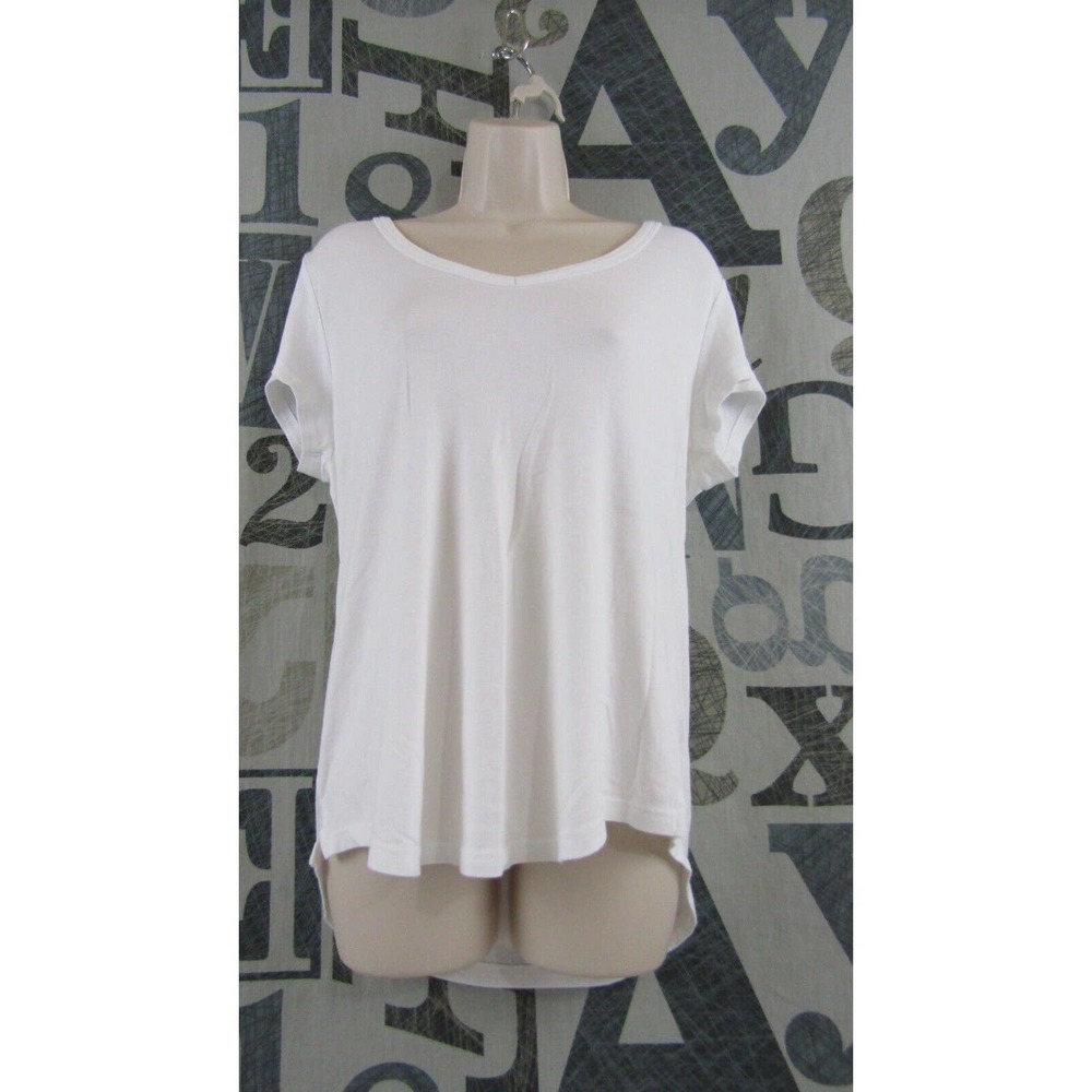 Willi Smith Designer White Shirttail V-Neck Top Women XL Pima Cotton Stretch